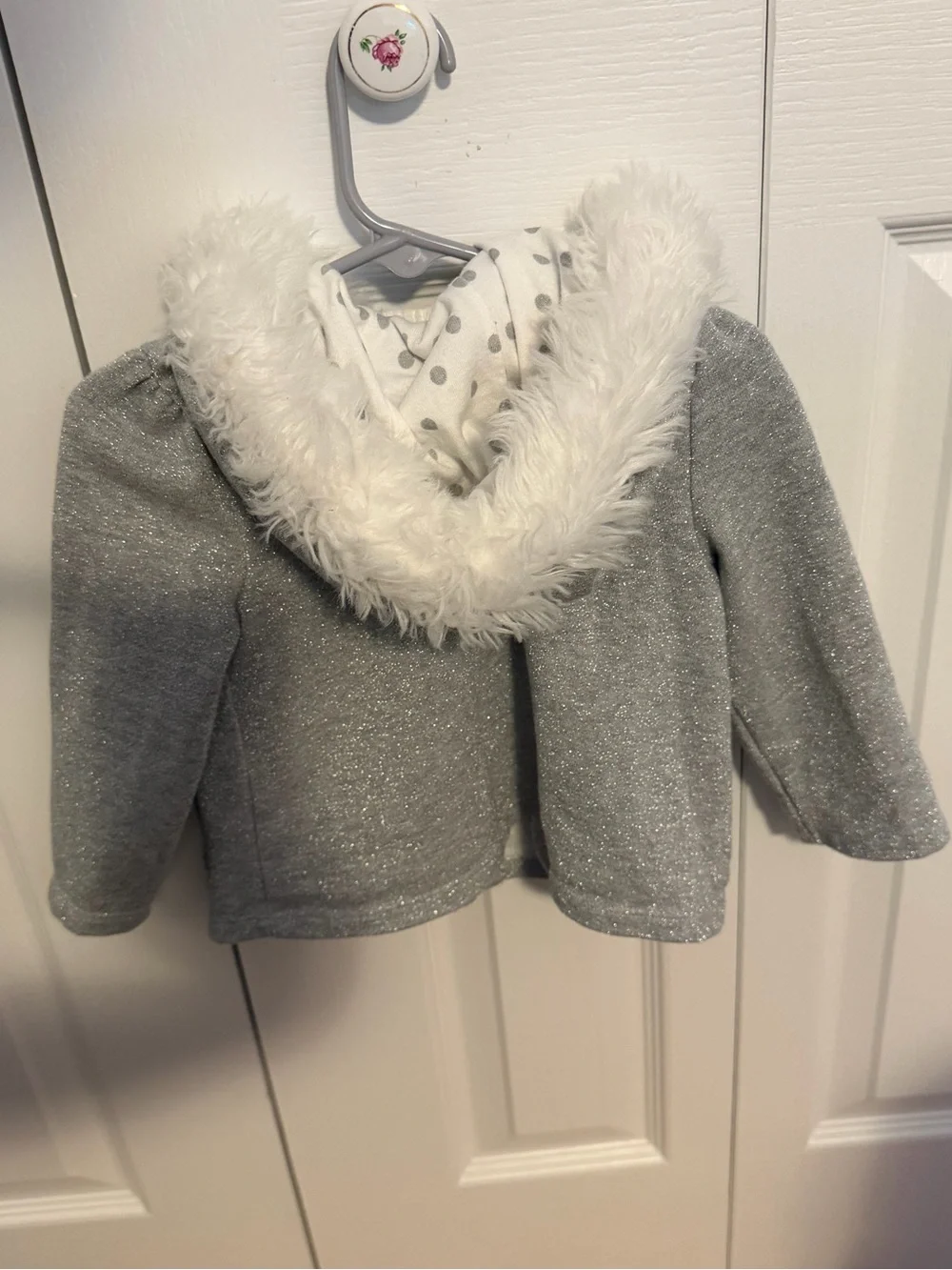 Gymboree Kids Sparkle Gray Hooded Coat with Faux Fur Trim